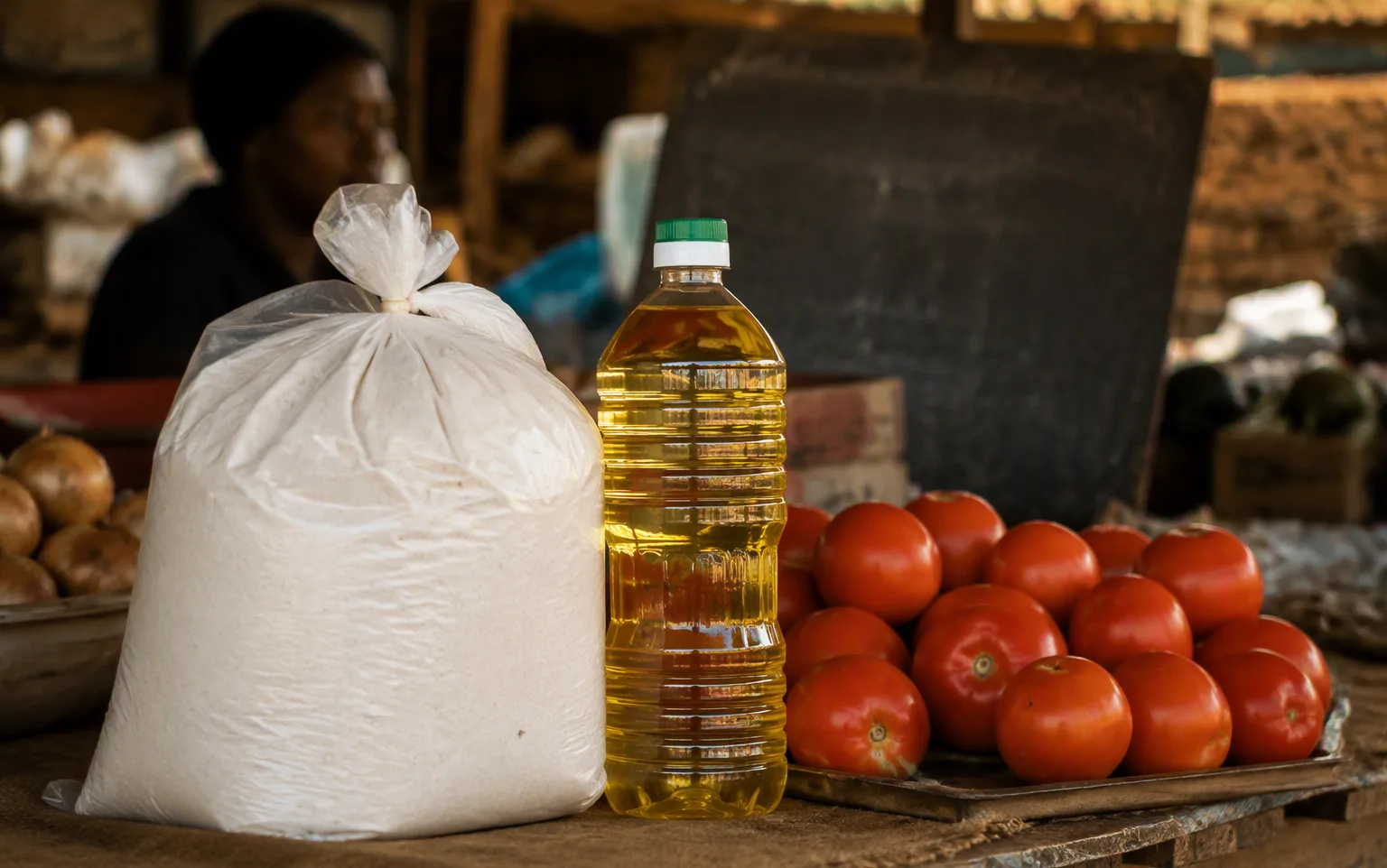 Food staples on a market stall