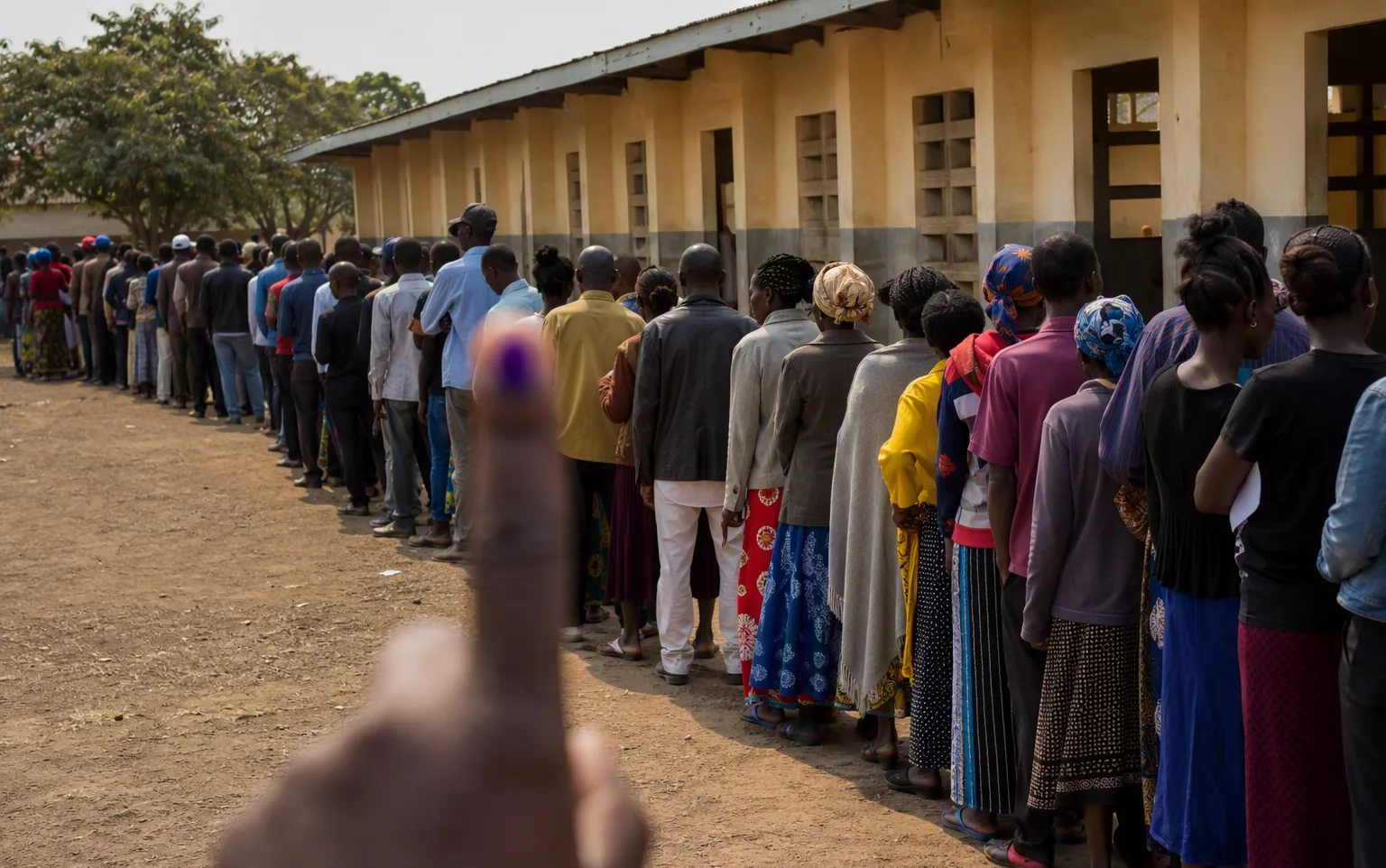 A queue of voters outside a polling station