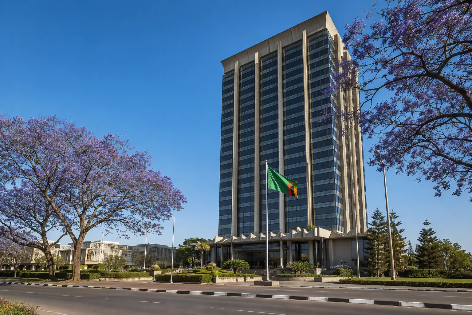 The Bank of Zambia headquarters tower in Lusaka in morning light